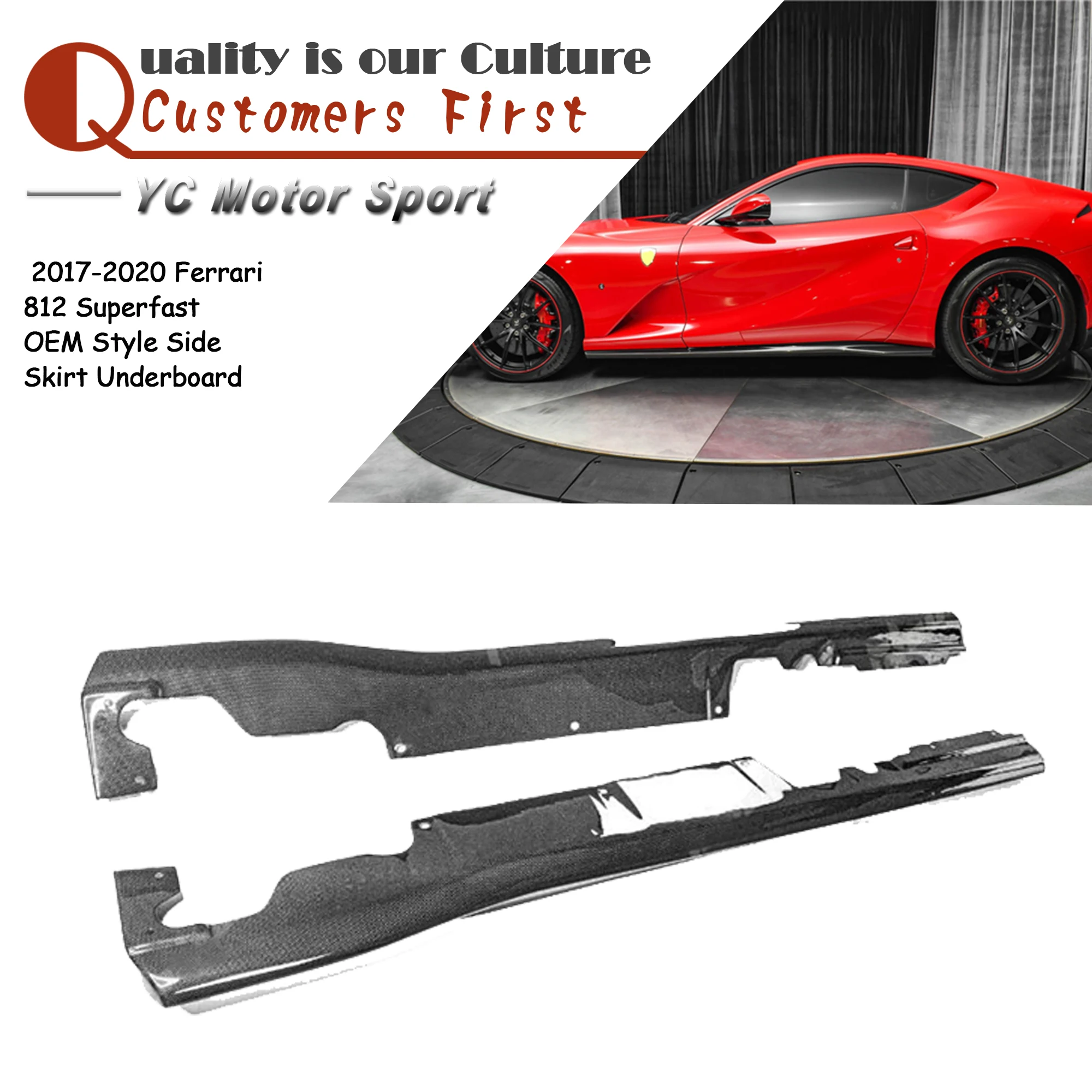 Car Accessories Dry Carbon Fiber OEM Style Side Skirt Underboard Fit For 2017-2020 Ferrari 812 Superfast Front Lip Plain Weave