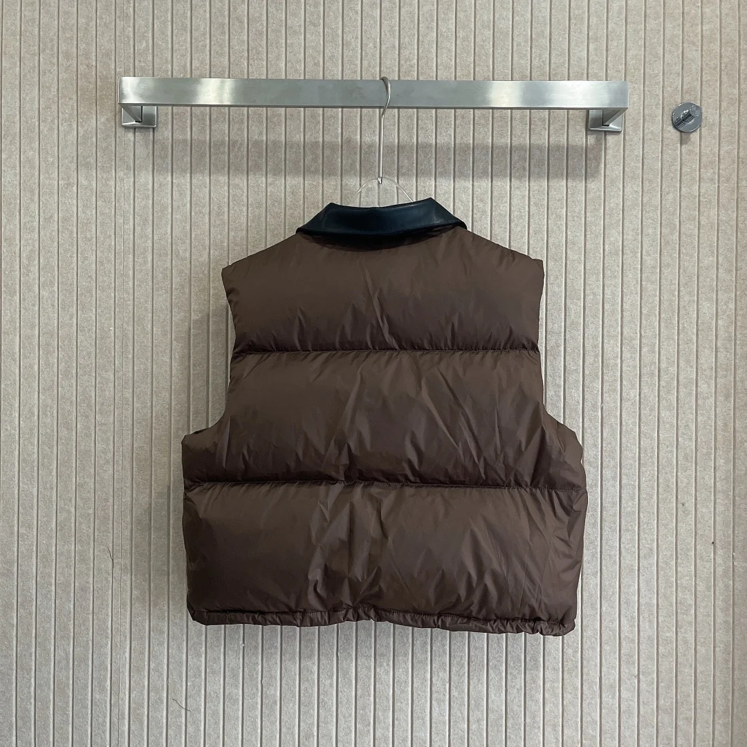 Gilet en duvet à col en cuir à revers pour femme, nouvelle collection automne/hiver 2025