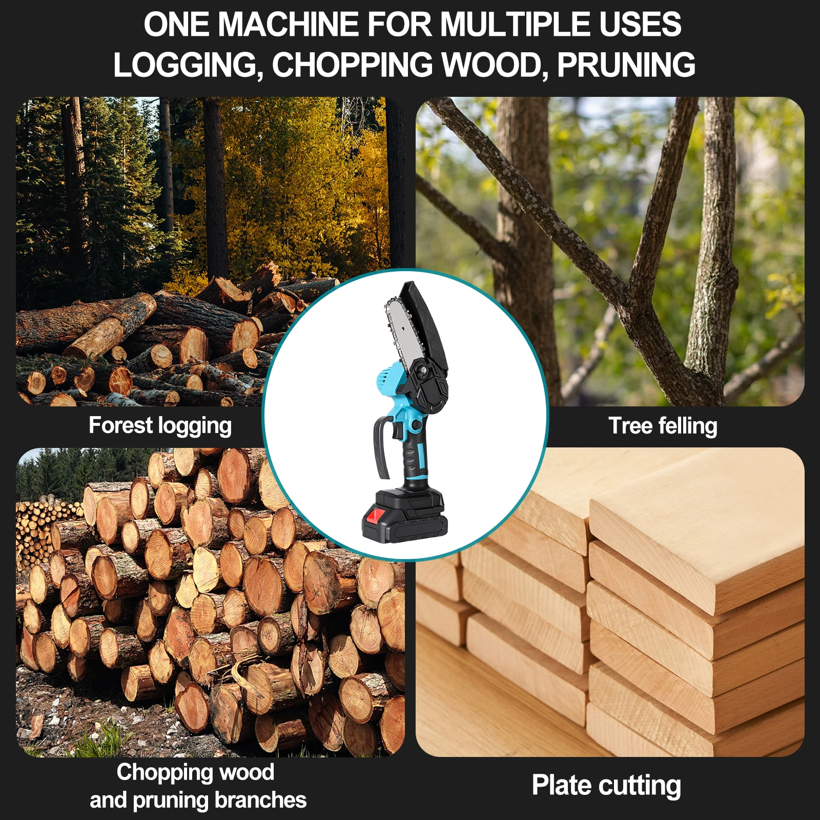 Picture 4: Mini Cordless Chainsaw 6 Inch Brushless Motor, 2 2.0Ah Batteries and 2 Chains, Ideal for Tree Pruning and Gardening Work