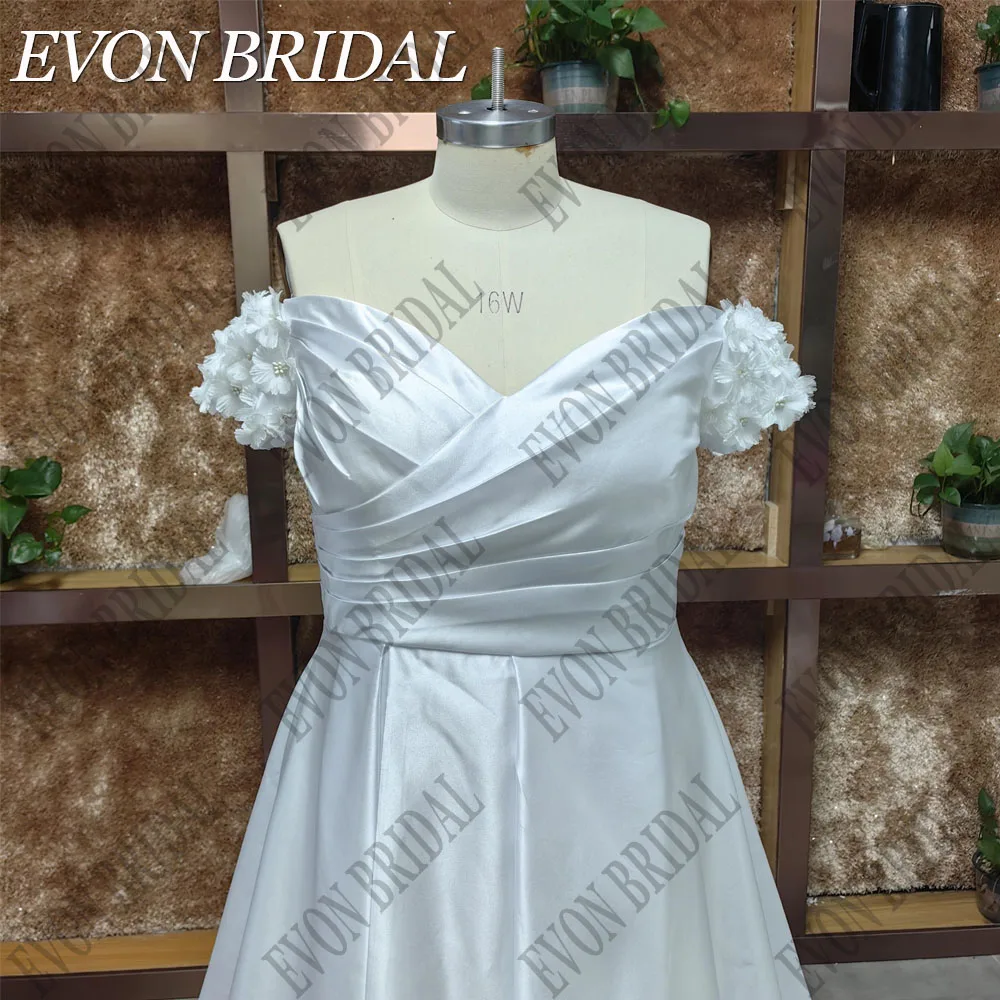 EVON BRIDAL Sexy Wedding Dress Plus Size Satin A-Line Lace Up Vestidos De Novia Off Shoulder V Neck Side Split Bridal Gowns