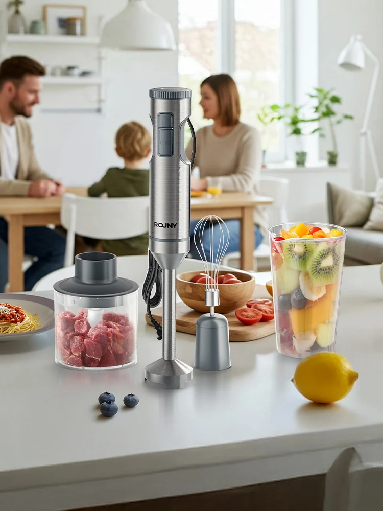 4-in-1-Handmixer 1200 W, Edelstahl-Stabmixer mit 14 Geschwindigkeiten, 700-ml-Becher und 500-ml-Zerkleinerer, Schneebesen, 0 % BPA, aufsteckbare Lagerung