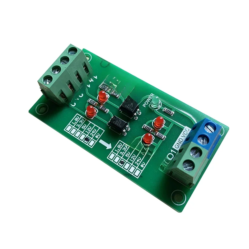 Moduł konwersji napięcia i poziomu sygnału PLC, 2-kanałowa płytka izolacyjna z optoizolatorem, 12V na 5V, 12V na 24V, 24V na 3,3V, 24V na 5V. — zdjęcie produktu 5