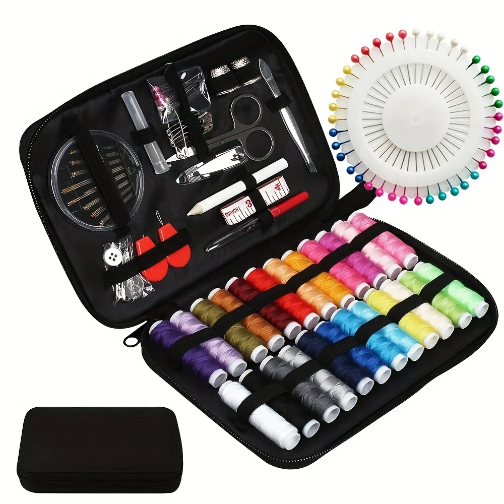 Sewing Kit with Case, 130 pcs for Home, Travel, Emergency, Includes 24 Threads, Needles, Scissors, Thimble, Tape Measure