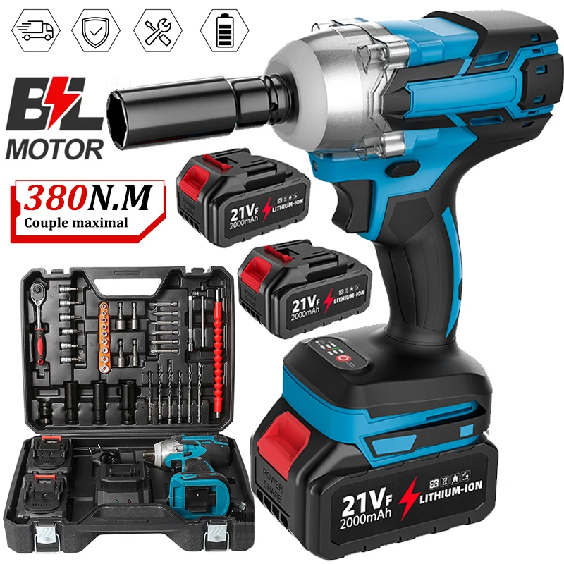 Image of 380 Nm bürstenloser elektrischer Schlagschrauber 21V 2500 U/min Akku-Drehmomentpistole mit 39-teiligem Kit für Makita-Akku, Autoreparatur, Holzbearbeitung