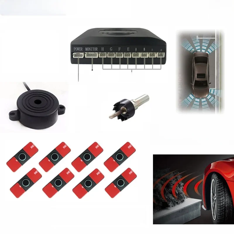 Koorinwoo Parktronic 4/6/8 Przednie z tylnymi czujnikami parkowania 16.5MM Płaskie czujniki parkowania Głośnik stopniowy Buzzer 12V Asystent parkowania cofaniem — 2