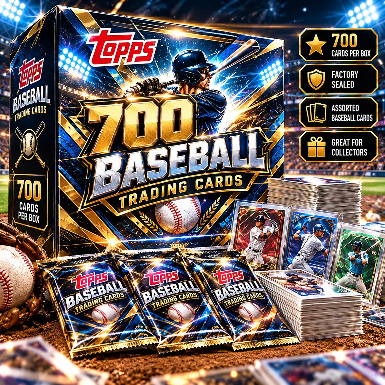 700 Topps Baseball Trading Cards, Assorted 2020-2026 Years Randomly Selected, Unopened Baseball Card Collection, Vintage Style Sports Card Bundle for Hobby Collectors, Trading, Set Building, Binder Storage, Display & Gift Giving