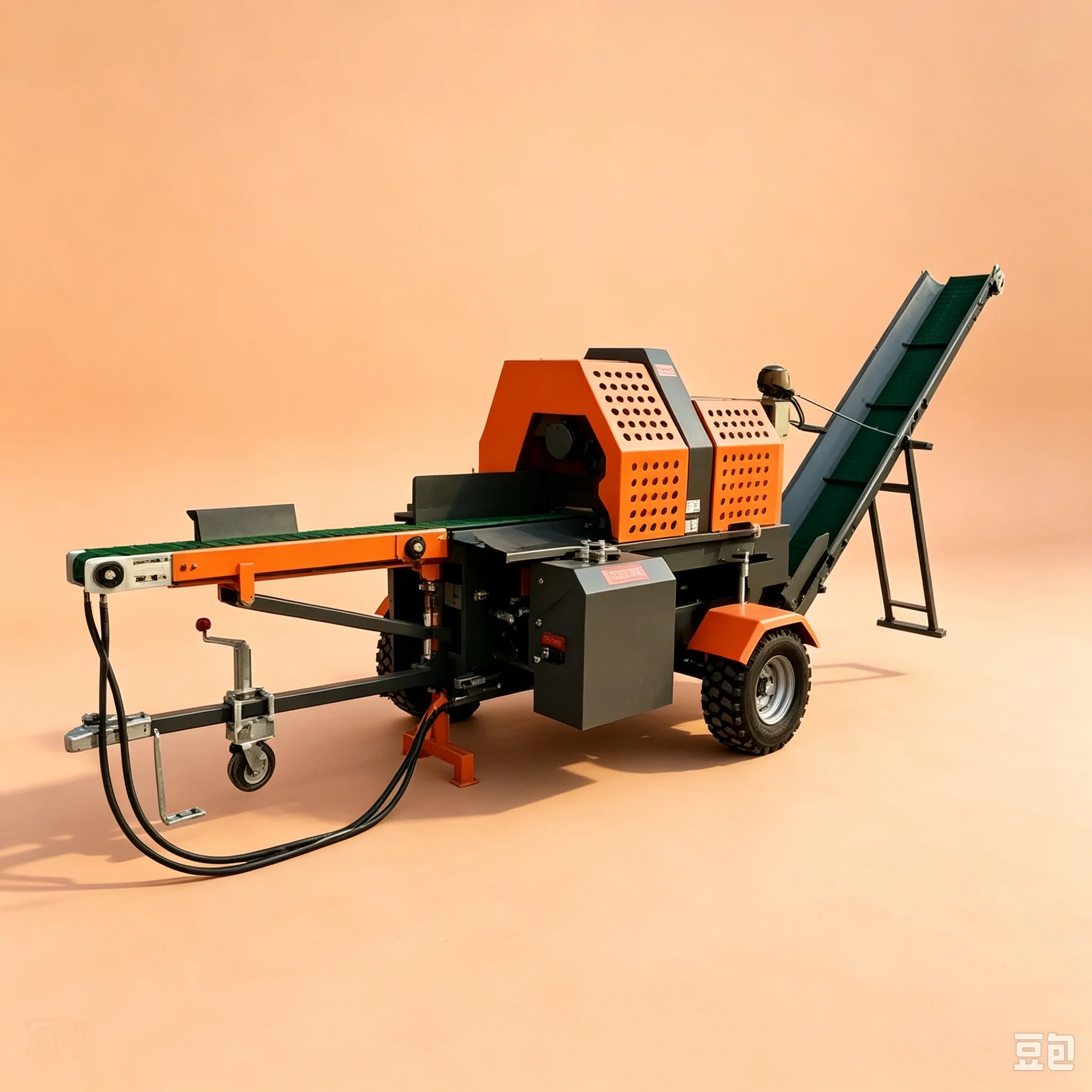 Multifunctional 45T Hydraulic Log Splitter Machine Towable Trailer Mounted with Conveyor Belt for Farm Processing