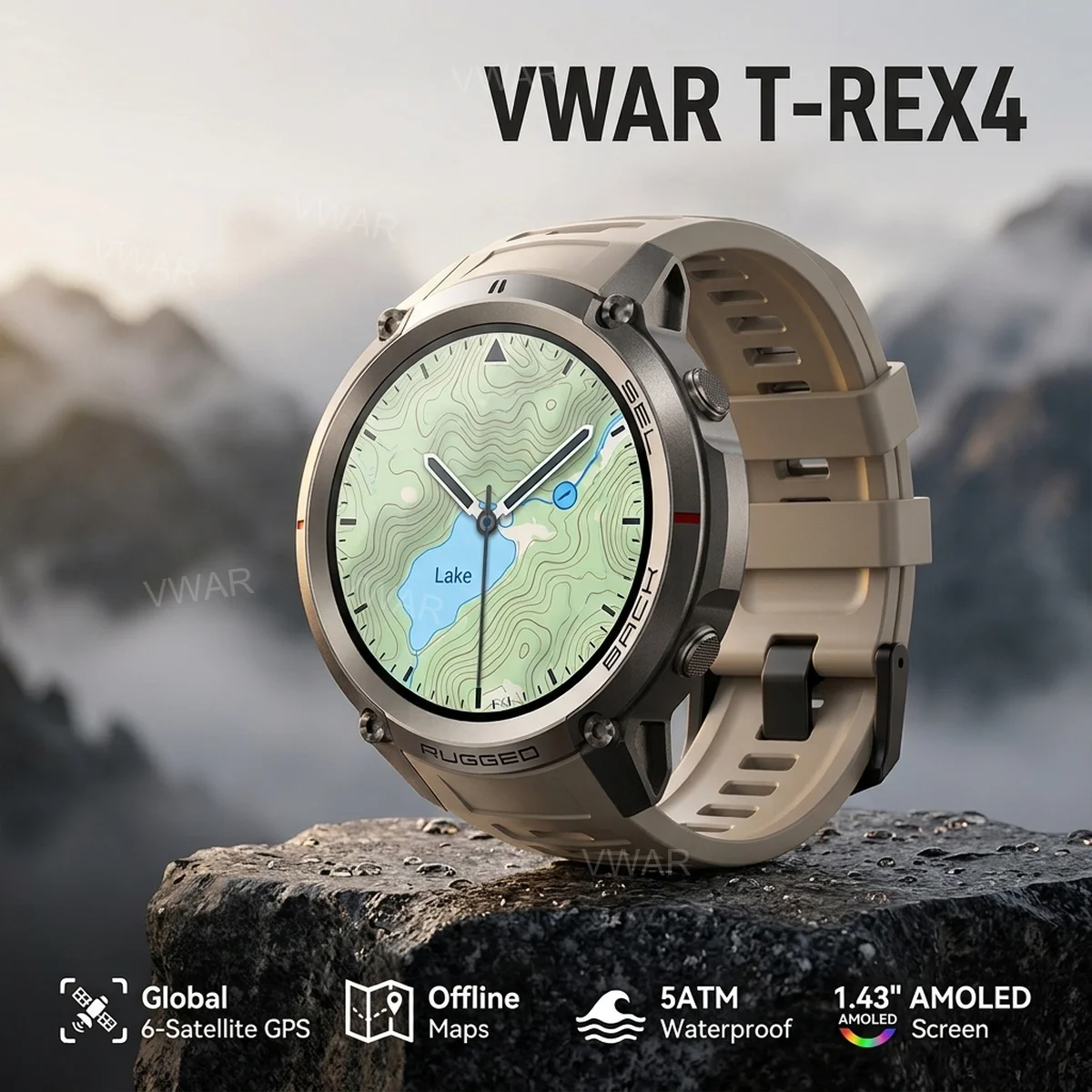 NEW T-REX Smart Watch For Men Offline Map Built-in GPS 5ATM Waterproof 1.43 AMOLED 170+ Sports Modes Health Monitor Smartwatches