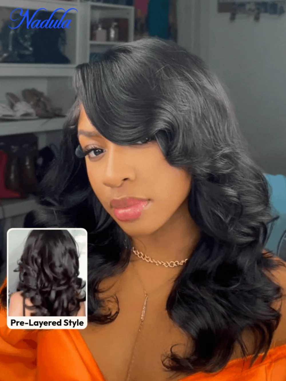 Парик Нескользящий Nadula 7x5 2.0 ™   Парик с невидимыми узлами, пернатый слой, боковая часть, кружевной волнистый парик, надеюсь и выйти за шнурком, плотность 200%