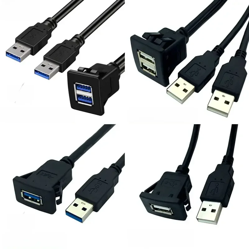 Type de boucle de coque ABS double Port USB 3.0/2.0 mâle à femelle voiture, bateau, Extension de tableau de bord de moto câble étanche 1m