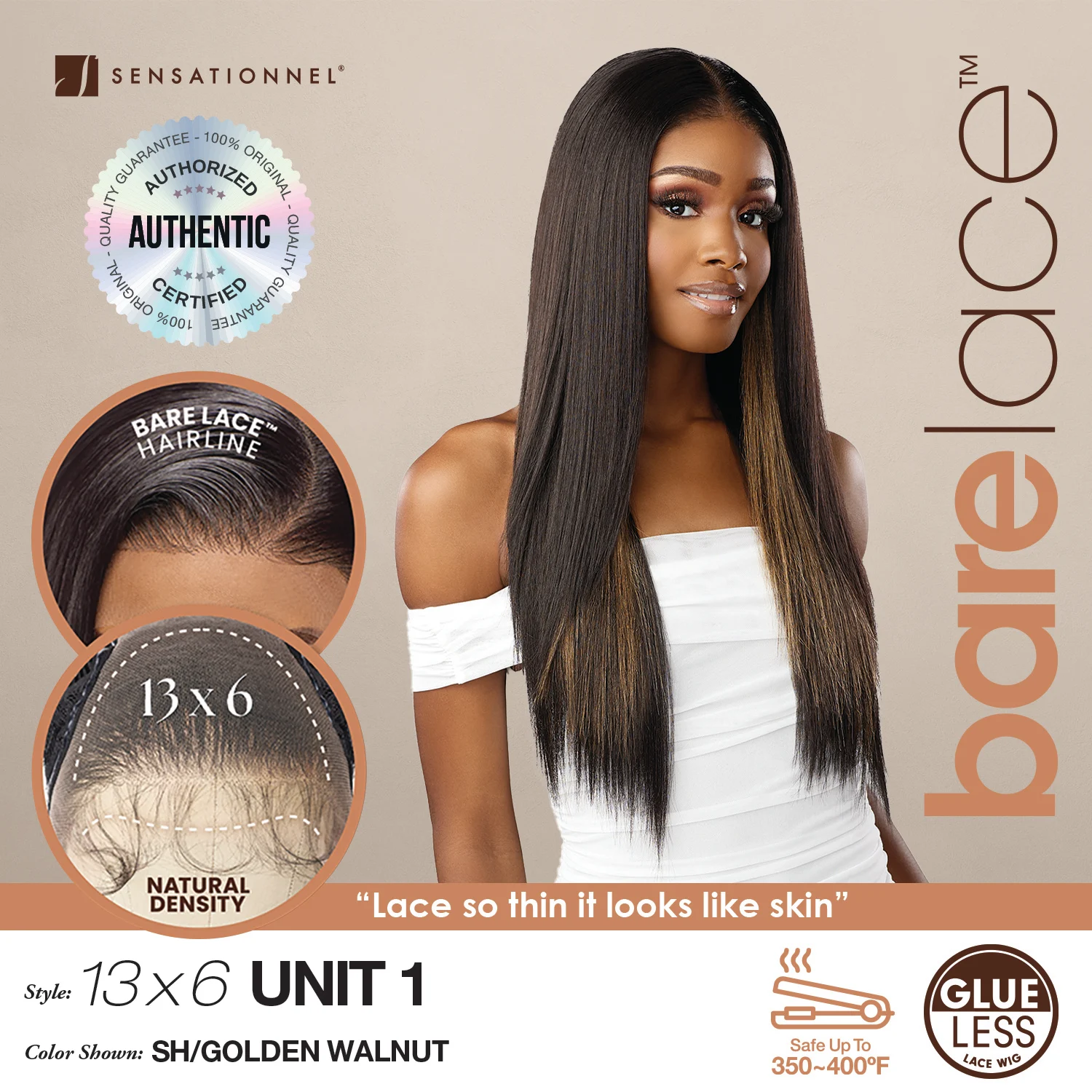 Sensationnel Glueless BareLace HD Lace Front Wig 13X6 Unit 1 - Undetectable Lace, Natural Look, Comfortable Fit