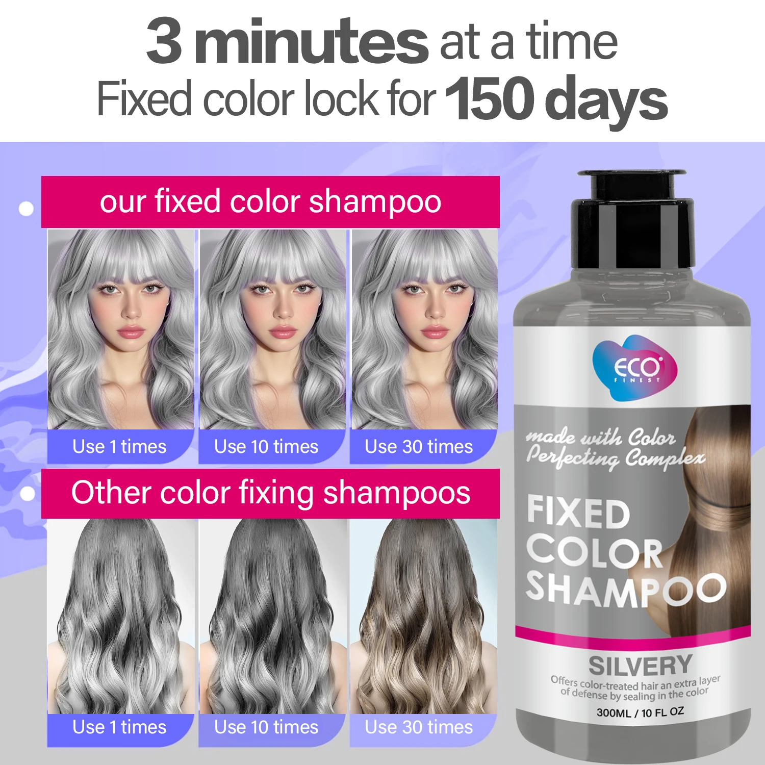 300ml Silver Color Locking Shampoo for Parties And Festivals Color Expert Formula Long-lasting Vibrancy Hair Care
