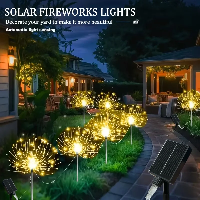 

4/5/6Pcs solar powered fireworks lights, outdoor solar waterproof lights, 8 lighting modes, suitable for outdoor decoration