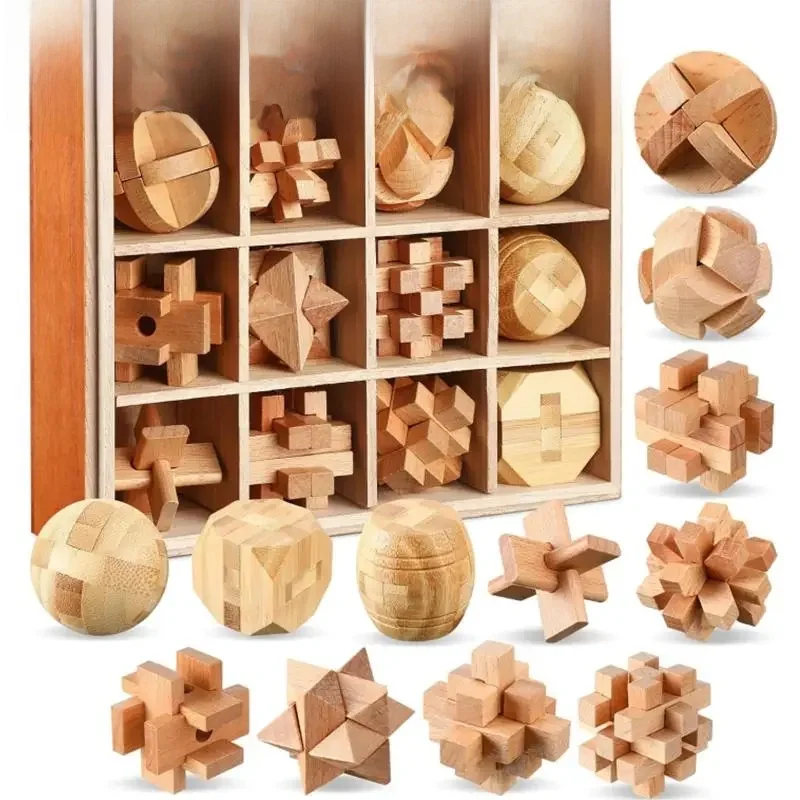 Mini drewniany Kong Ming Lock Lu Ban Lock IQ Brain Teaser Zabawka edukacyjna dla dzieci Montessori 3D Puzzle Gra Odblokuj zabawki Dziecko Dorosły — zdjęcie 2