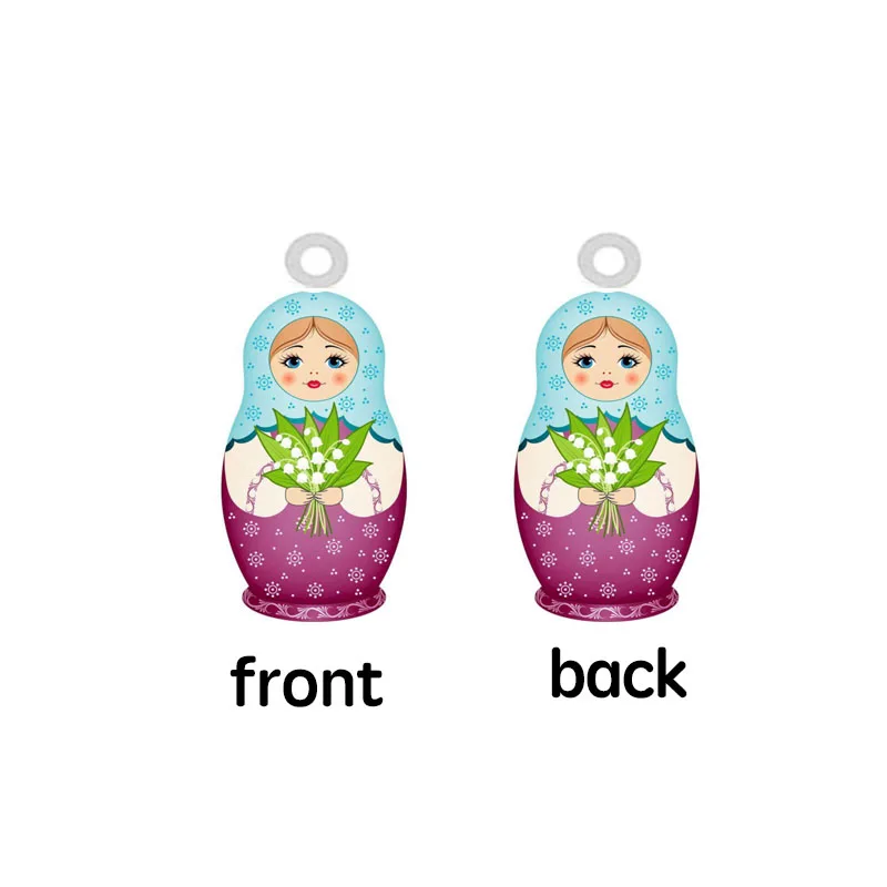 Matroshka Russian Dolls Acrylic Charms Double Sided Painting Matryoshka Girl Epoxy Planar Charm For Earrings Jewelry Accessories