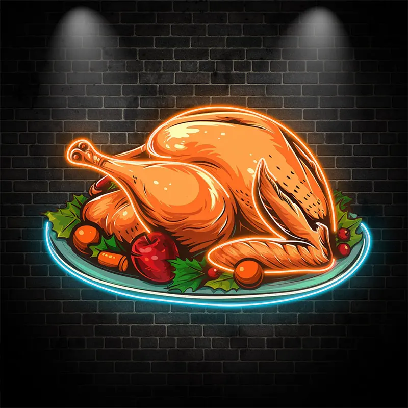 Thanksgiving Neon Light Decor - Roasted Turkey LED Wall Sign for Holiday Parties, Kitchen & Dining Room - Festive & Fun Decor