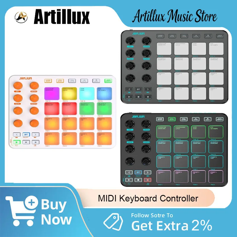 1Pc MIDI Controller RGB Keyboard Portable High Sensitivity Pads Built-in Battery Enduring for Professional Music Production