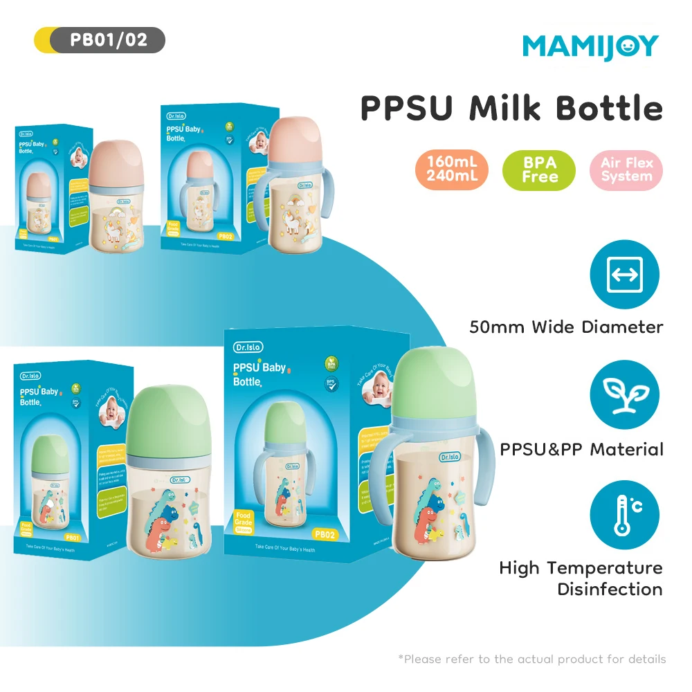 MAMIJOY 160/240ML Baby Bottle With Double Handle Infant Drop-proof Baby Wide-caliber Milk Bottle Newborn Feeding Bottle