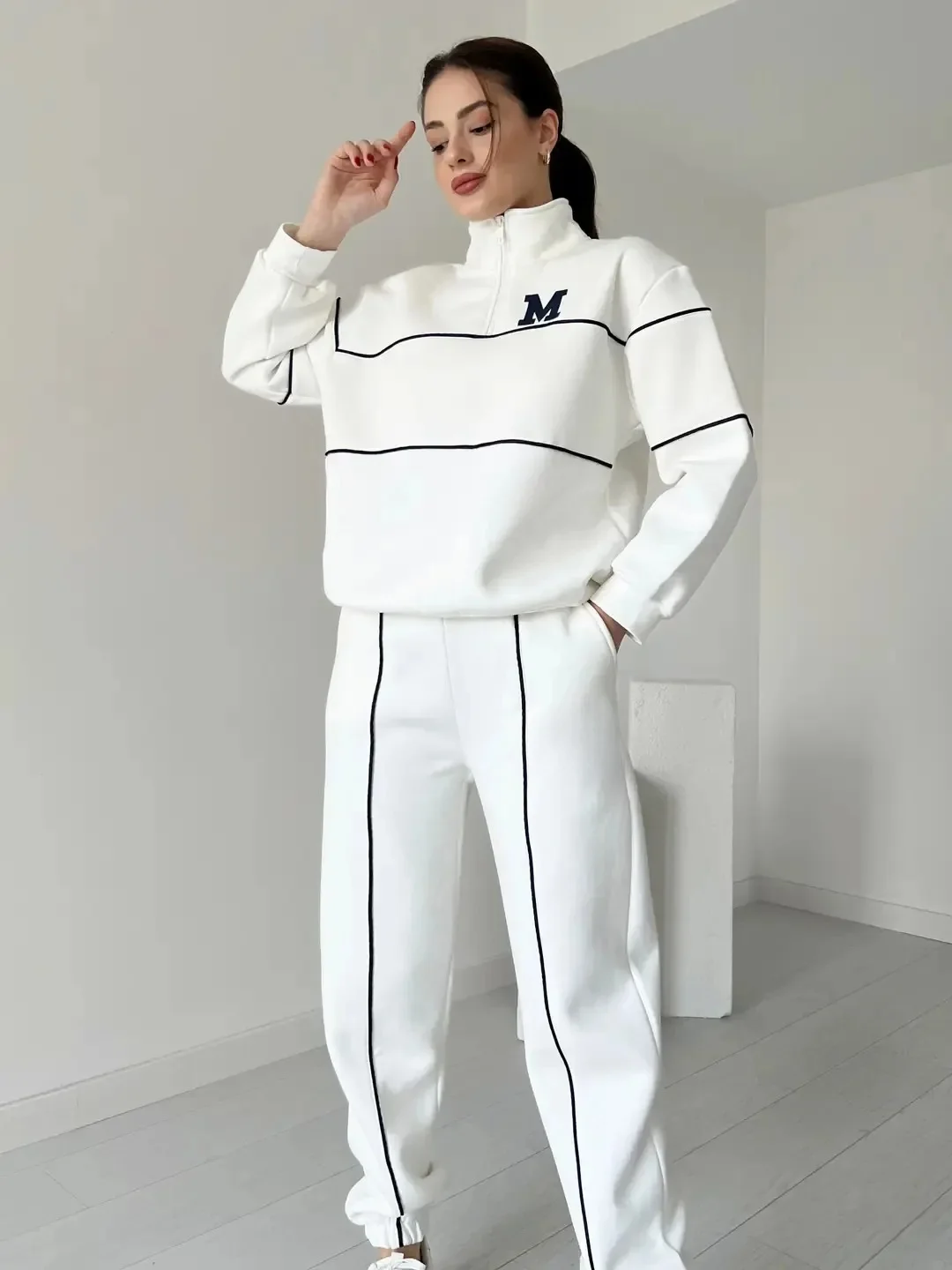 Jesienno-zimowa nowa moda list bluza z nadrukiem zestaw na co dzień zamek błyskawiczny półotwarty kołnierzyk z długim rękawem Top + spodnie dresowe dwuczęściowy garnitur — zdjęcie 2