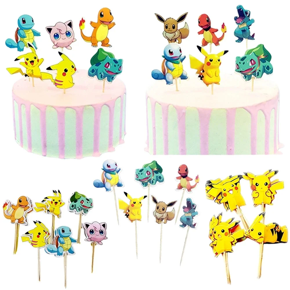 Décoration de gâteau Pokemon, 24 pièces, figurine de dessin animé Pikachu Charizard, insertion de gâteau Kawaii pour enfants, fournitures de décoration de fête d'anniversaire, jouets