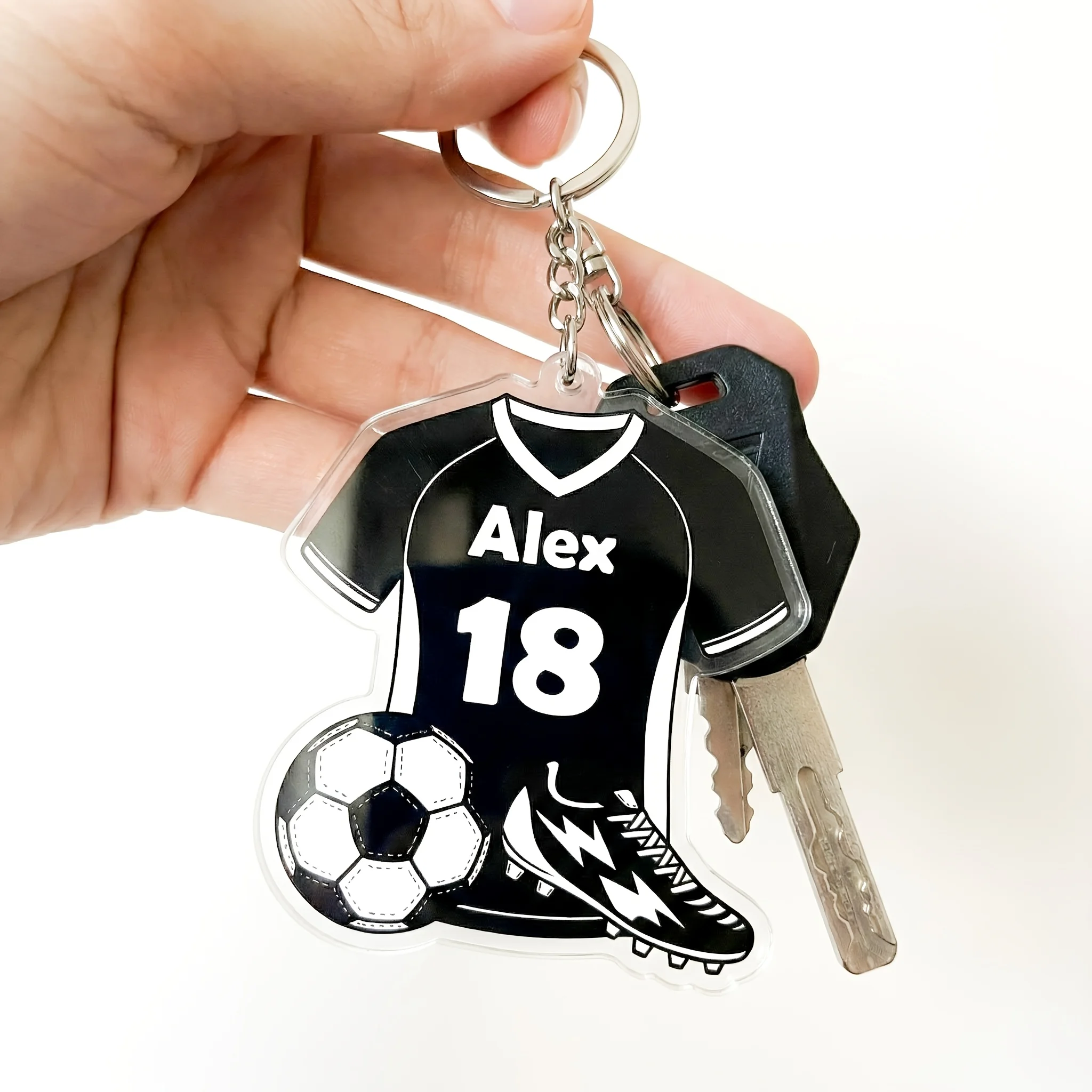 Customized Name and Number Football Jersey Acrylic Keychain, Exclusive Pendant for Fans