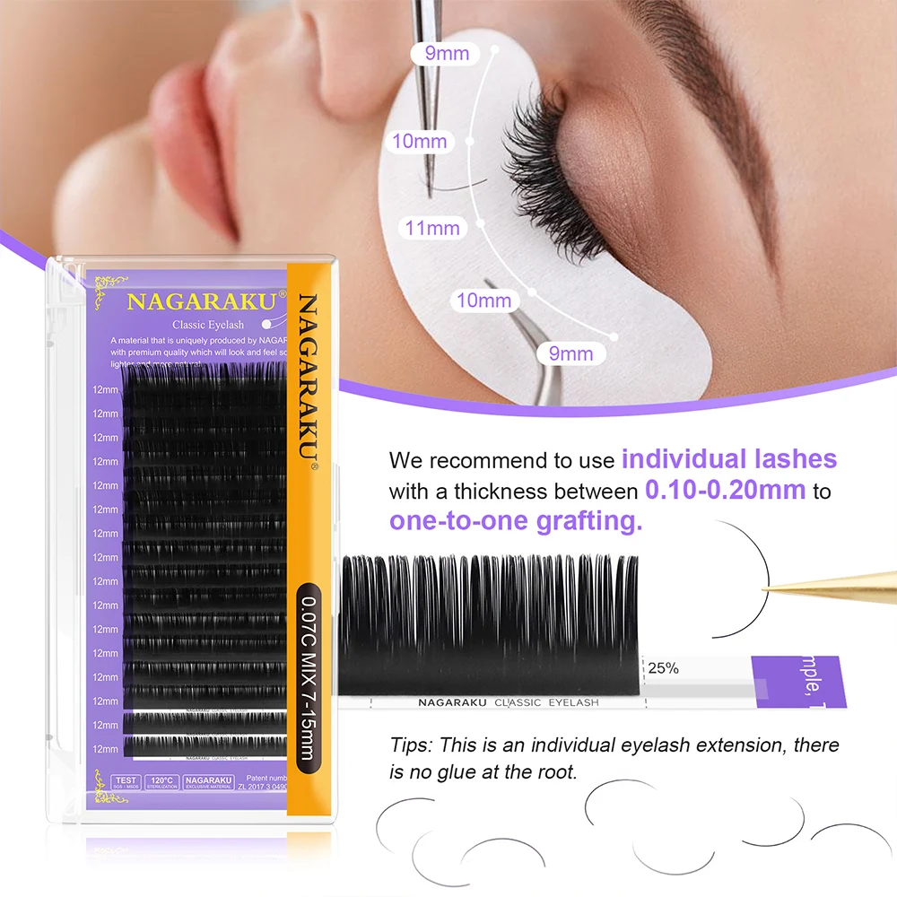 NAGARAKU Wimpern-Make-up, klassisch, 0,03 mm, einzelne Wimpern, künstliche Wimpern, Wimpernverlängerung für Profis, weich, natürlich, aus Nerzimitat. – Detail 7