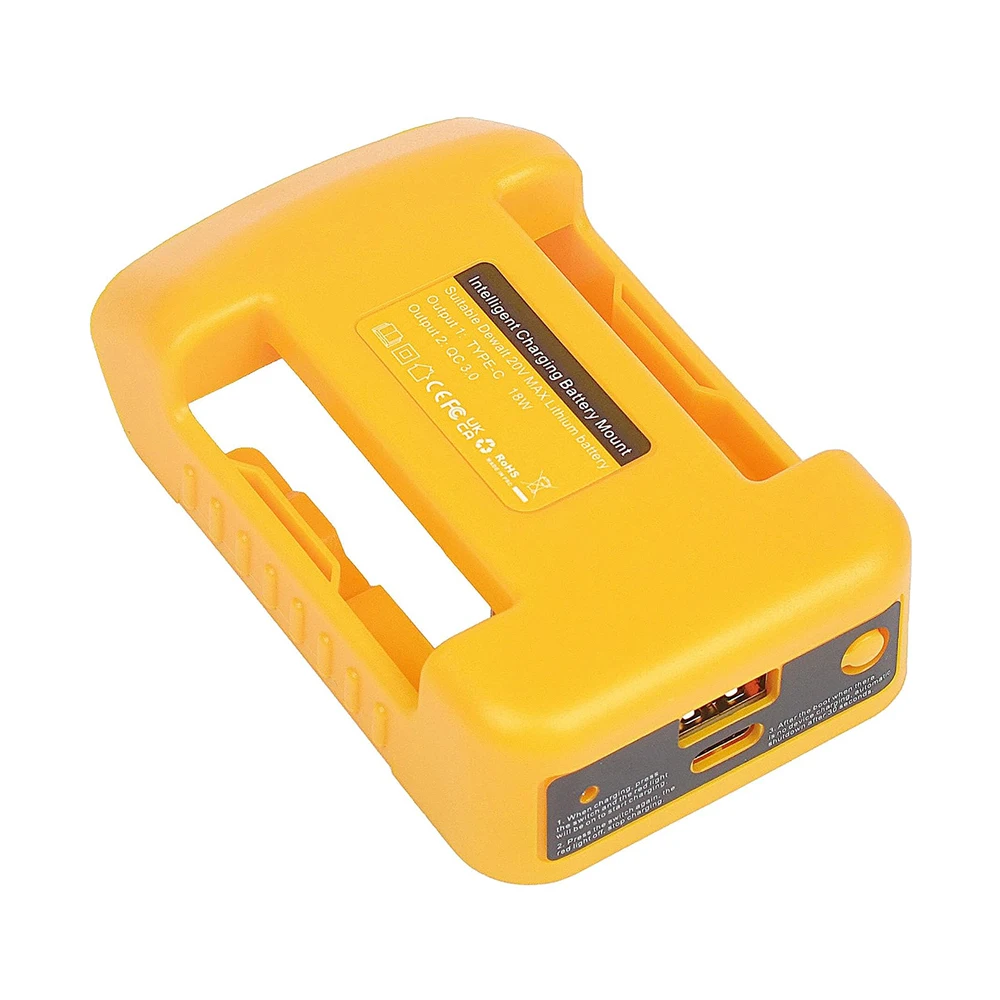 USB Charger Adapter for Dewalt 18V 20V Lithitum Battery Portable Type-C Port Fast Charging Battery Storage Rack Holder Case