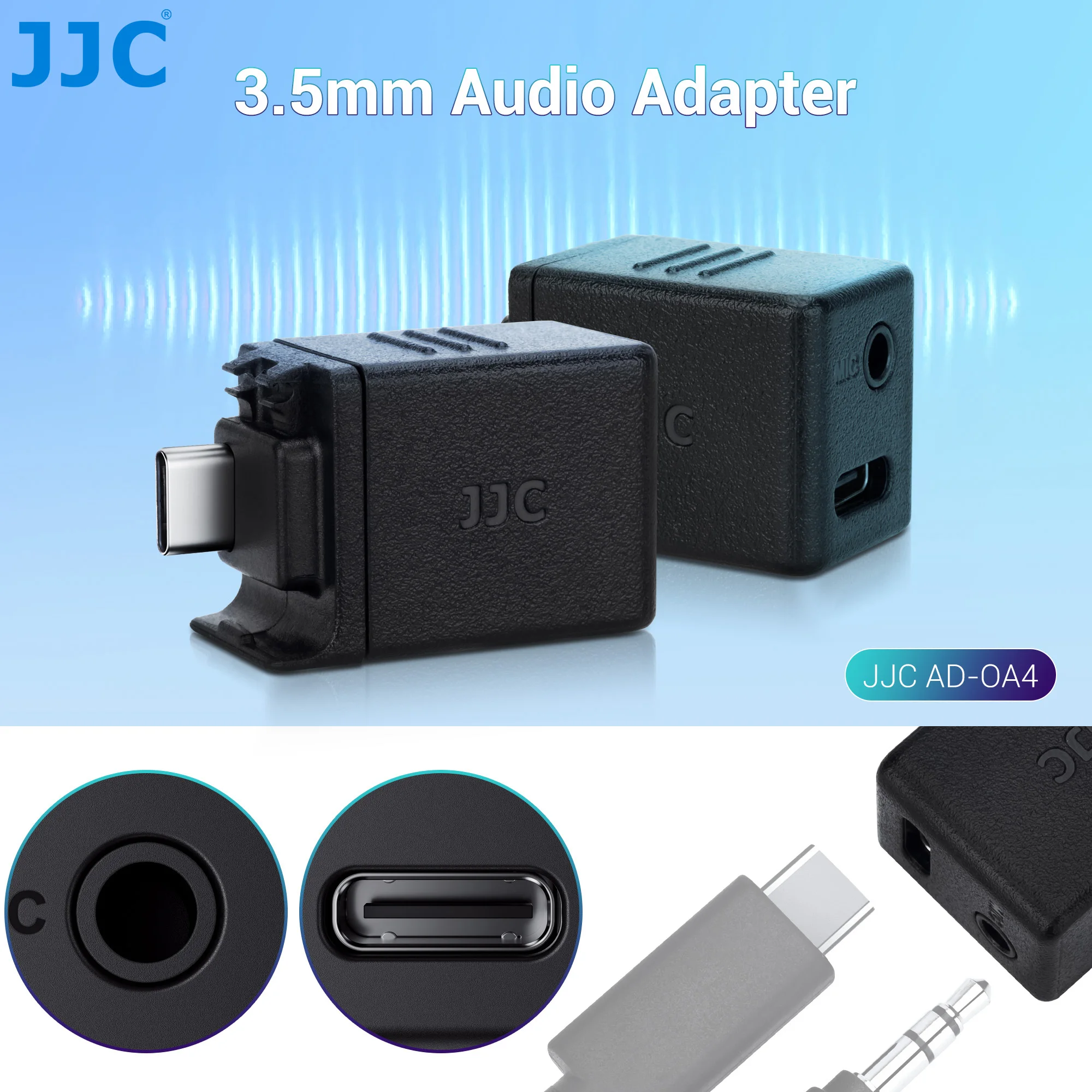 JJC Osmo Action 3.5mm Audio Adapter Only for DJI Osmo Action 5 Pro Action 4  Microphone Audio Input Type-C Port Not headphones