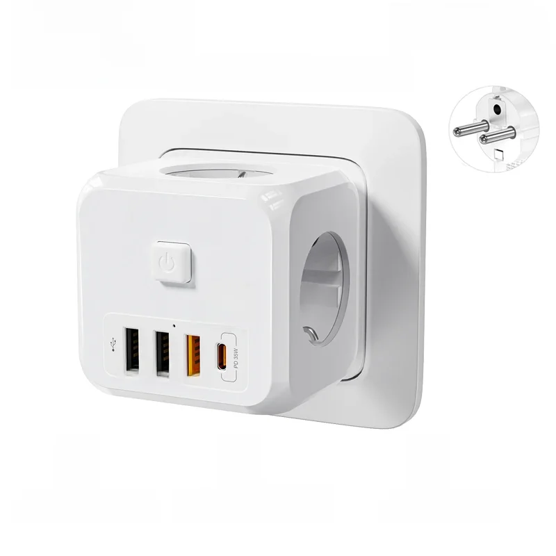LENCENT EU-Stecker-Steckdosenleiste mit 3 AC+3 USB QC 18W +1 Typ-C PD 35W Schnellladegerät-Netzteil mit Ein-/Ausschalter