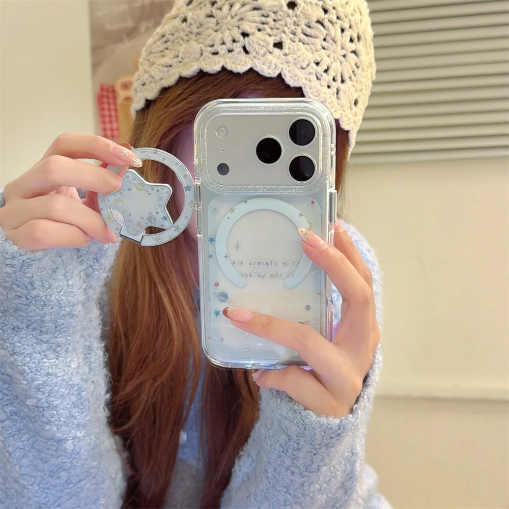 وسادة هوائية بحافة مستديرة مذهبة مغناطيسية جديدة ملونة على شكل كوكب مع دعامة مغناطيسية، مناسبة لهاتف iPhone 17/13/14/15/16 Pro Max Anti #3