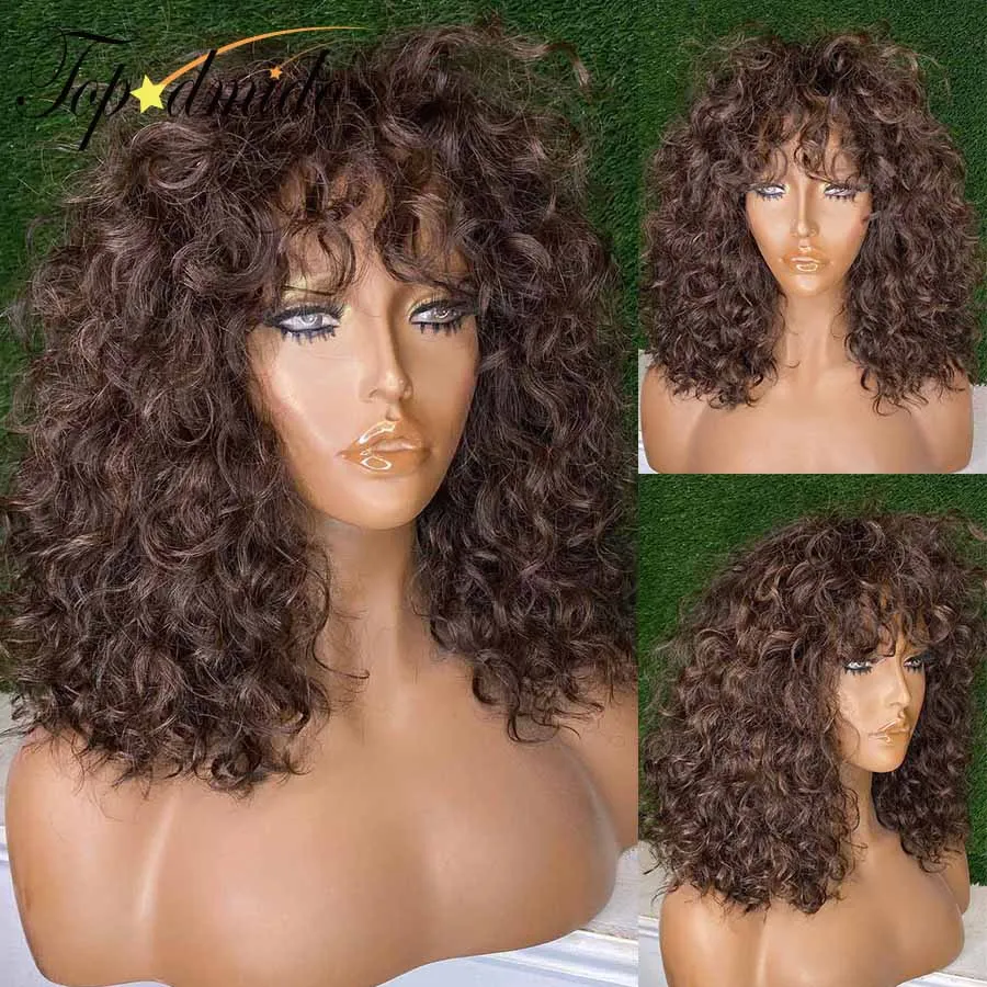 

Topodmido #3 Color Water Wave Bangs Brazilian Hair Wigs 13x4 Transparent Lace Front Wig 180 Density 4x4 Closure Wig For Woman