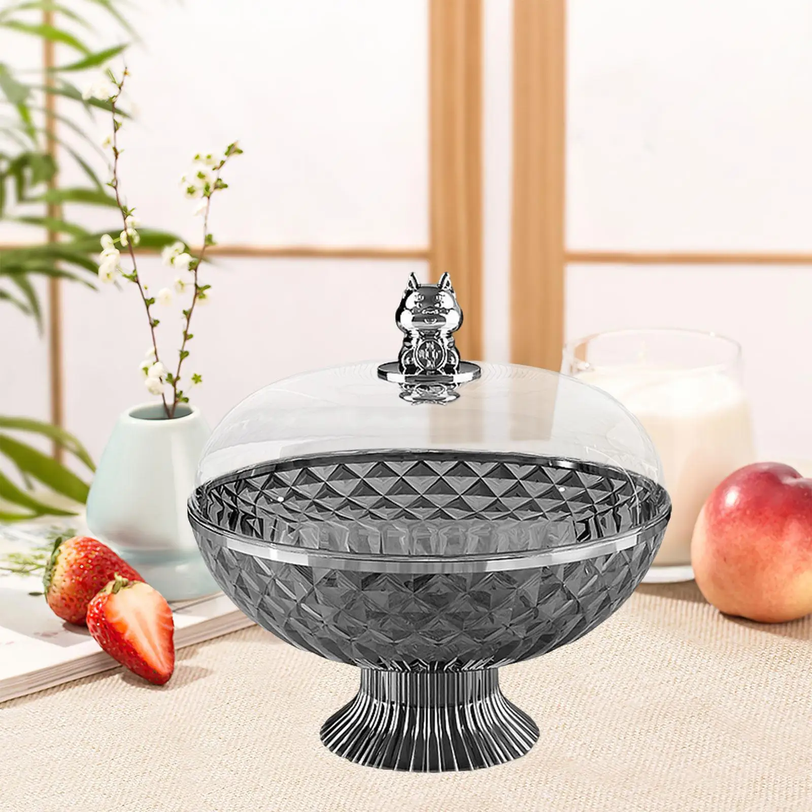 Pedestal Bowl Fruit Bowl with Transparent Lid Snacks Tray Decorative Storage Tray Round Drainage Design for Kitchen Versatile - Image 4