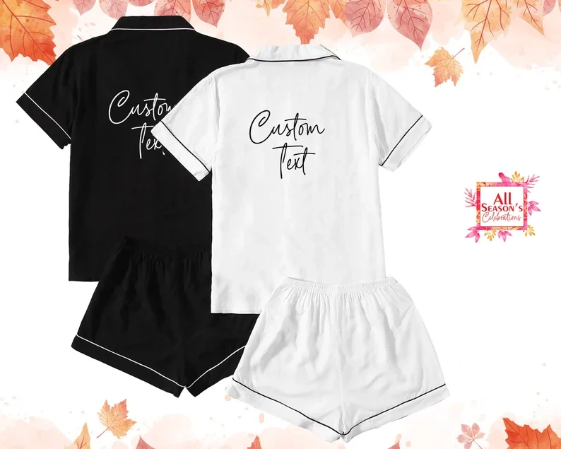 Custom Pajamas Set Personalized Bridesmaid Satin Pajama Sets Wedding Maid of Honor Gift Monogram Silk Payamas Set Sleepwear Sets