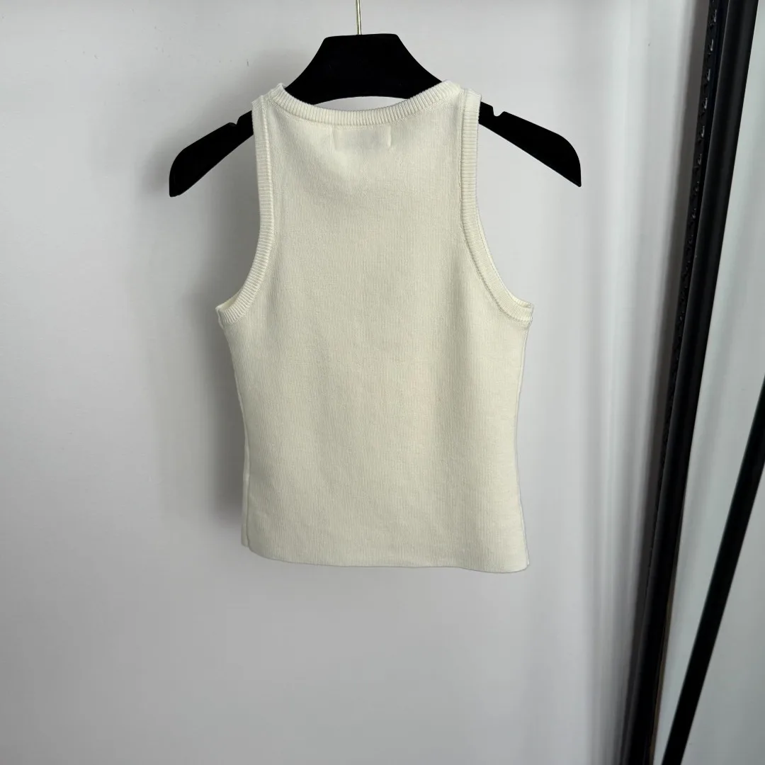 

2025 high-quality women's nail drill yellow letter sticker slim knit vest HL135