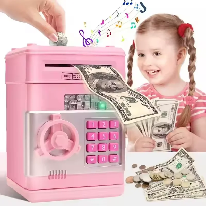 Money Box Piggy Bank ATM Password Automatic Electronic Piggy Cash Coin Saving Box ATM Bank Safe Box Deposit Banknote Gift
