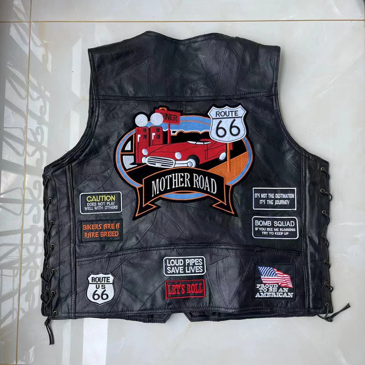 

Motocycle Vest Men's Stitching Leather Waistcoat with Embroidered Badge Fast And Furious Motocross Equipment Motocycle Jacket