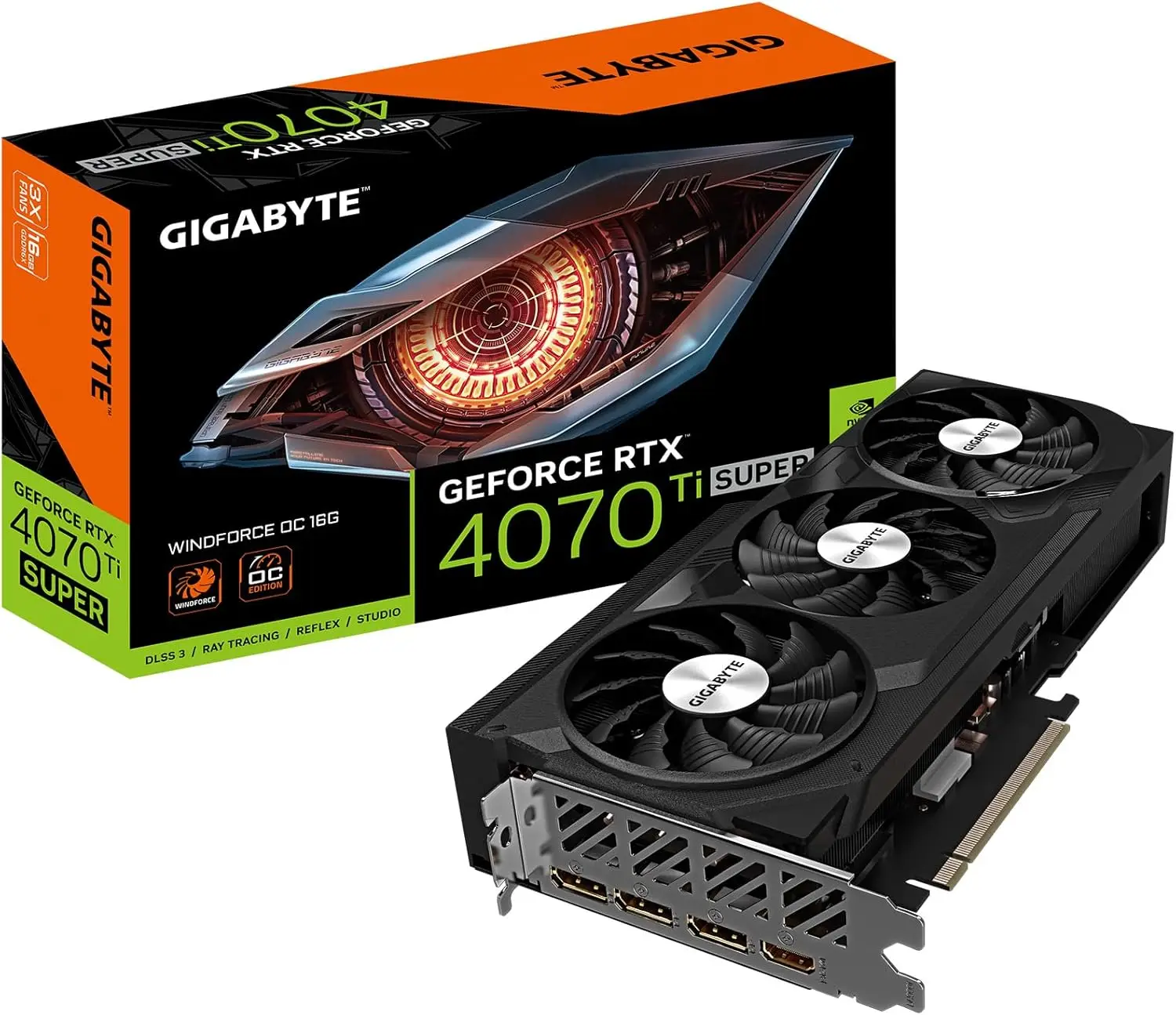 Kartu grafis Gigabit GeForce RTX 4070 Ti Super WINDFORCE OC 16G, 3X kipas angin, 16GB 256-bit GDDR6X, GV-N407TSWF3OC-16GD V