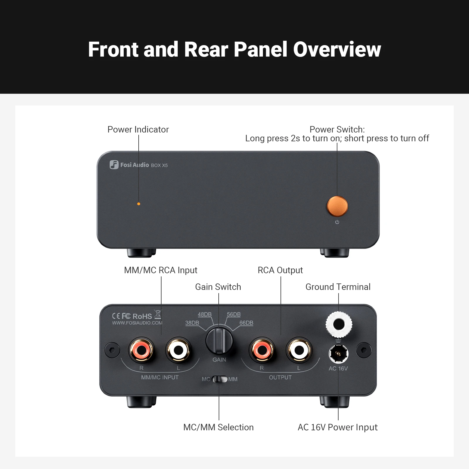 Fosi Audio BOX X5 HIFI Phono Preamp, Mini Preamplifie Home Audio for MM/MC Cartridge Turntable RIAA Preamplifier compact with V3