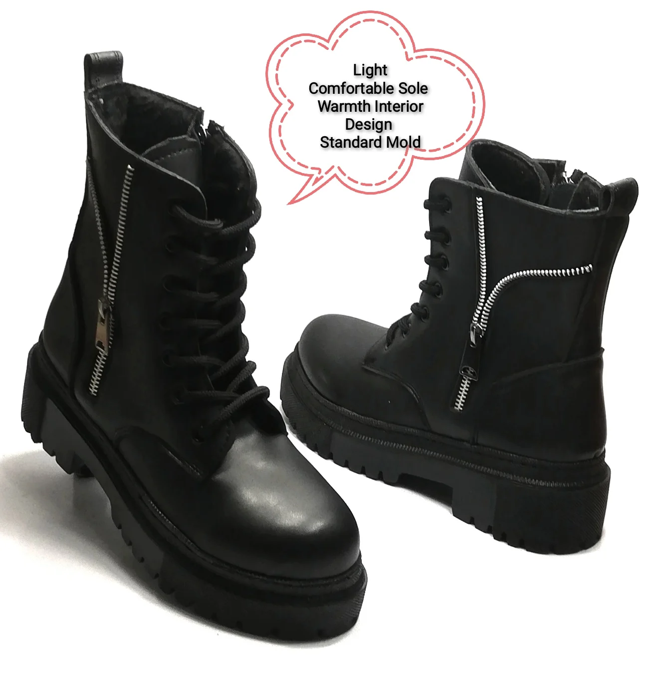 Women's black winter boots water resistant, modern, comfortable, eye-catching, standard fit for daily and school