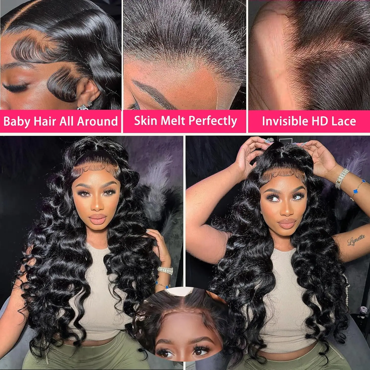 Body Wave HD Lace Front Wigs Human Hair Pre Plucked with Baby Hair 180% Density 13x4 HD Transparent Lace Frontal Wigs Natural 1B