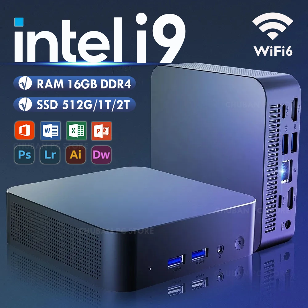 Gaming Mini PC Windows 11 Pro Intel Core i9 8950HK 16GB DDR4 1TB SSD WiFi6 M.2 UHD Graphics 1000Mbps Portable Mini PC Desktop