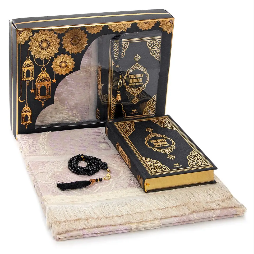 3PC Muslim Prayer Rug Set Sejadah Rosary Quran with English Translation Prayer Mat Gift Set Muslim Items Eid Gift Ramadan Gift