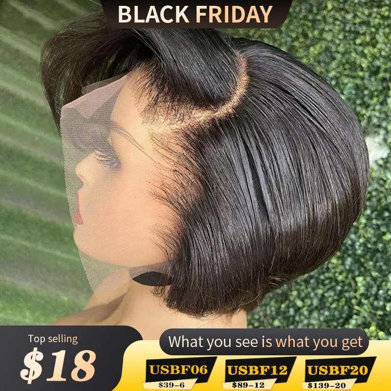 Straight Pixie Cut Wig Transparent Lace Human Hair Wigs Short Bob Wig T Part Lace Wig Prepluck Brazilia Human Hair For Women