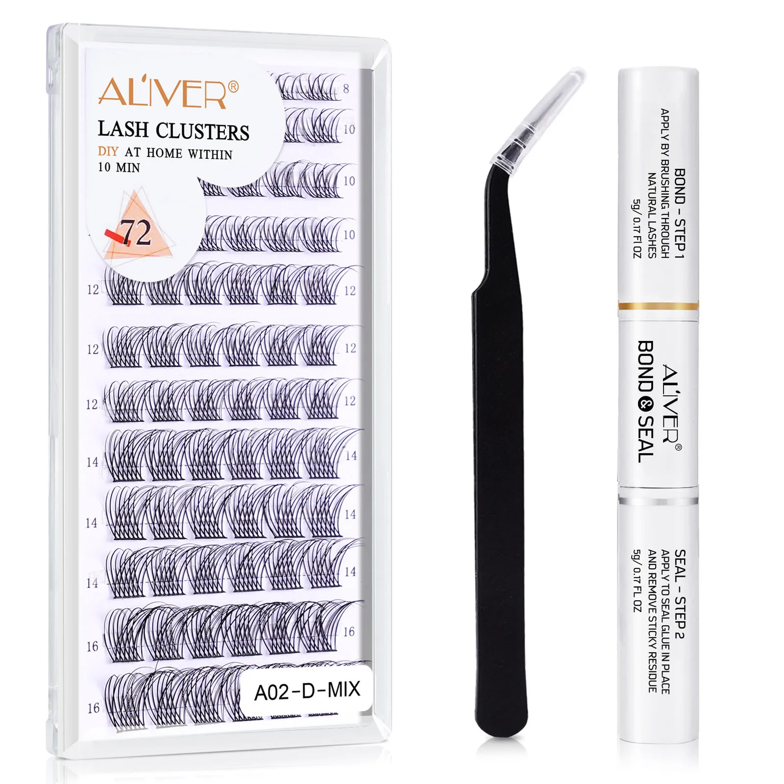 DIY Lash Extension Kit 144 Clusters Individual Lashes Kit D 8-16mm Lash Bond and Seal Tweezer for DIY Eyelash Extension at Home