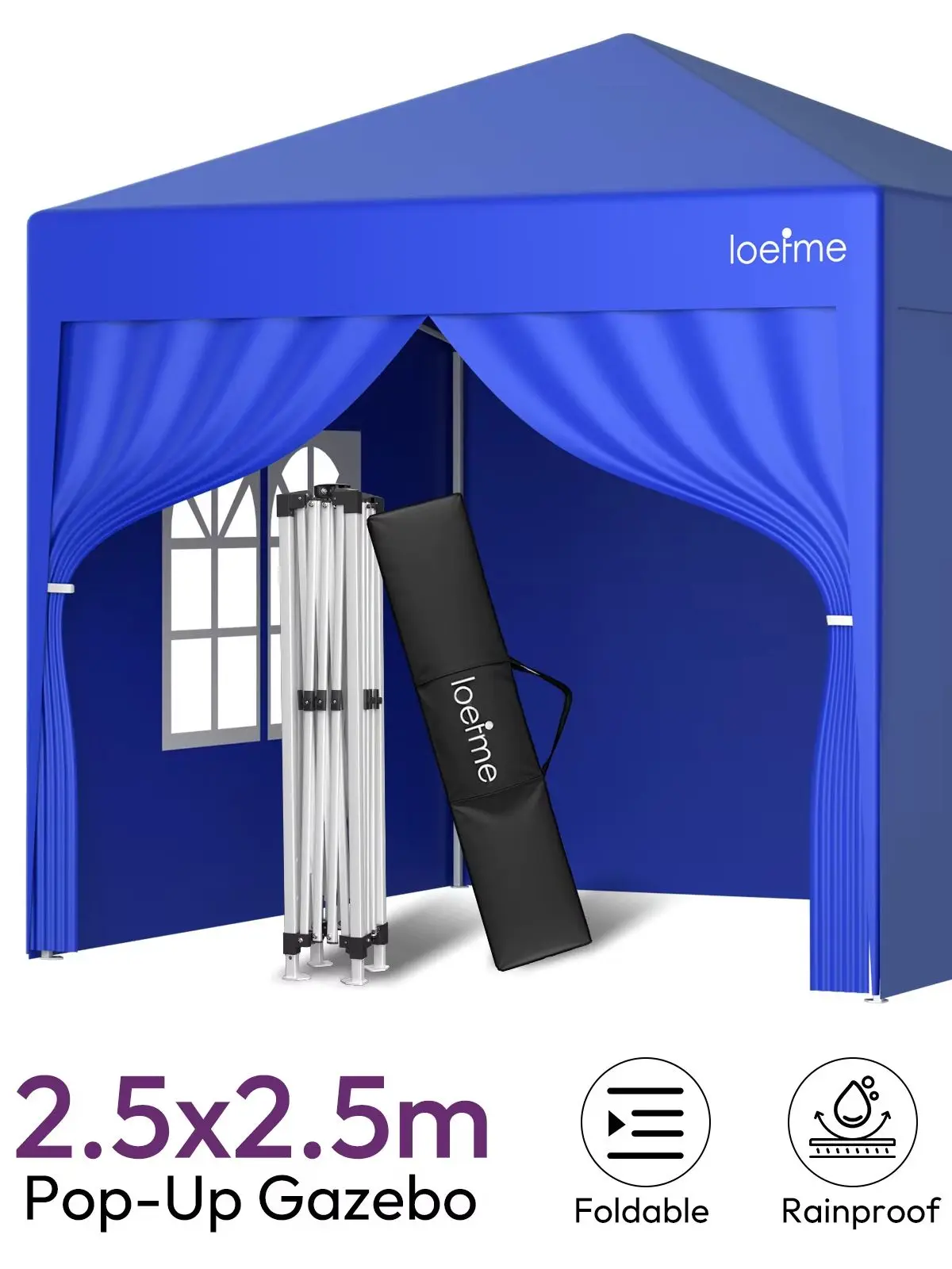 LOEFME Pop-up Gazebo 2,5x2,5M Waterdichte Buitentent Opvouwbare Tuinluifel met 4 Zijwanden Camping Zonnescherm - afbeelding 2