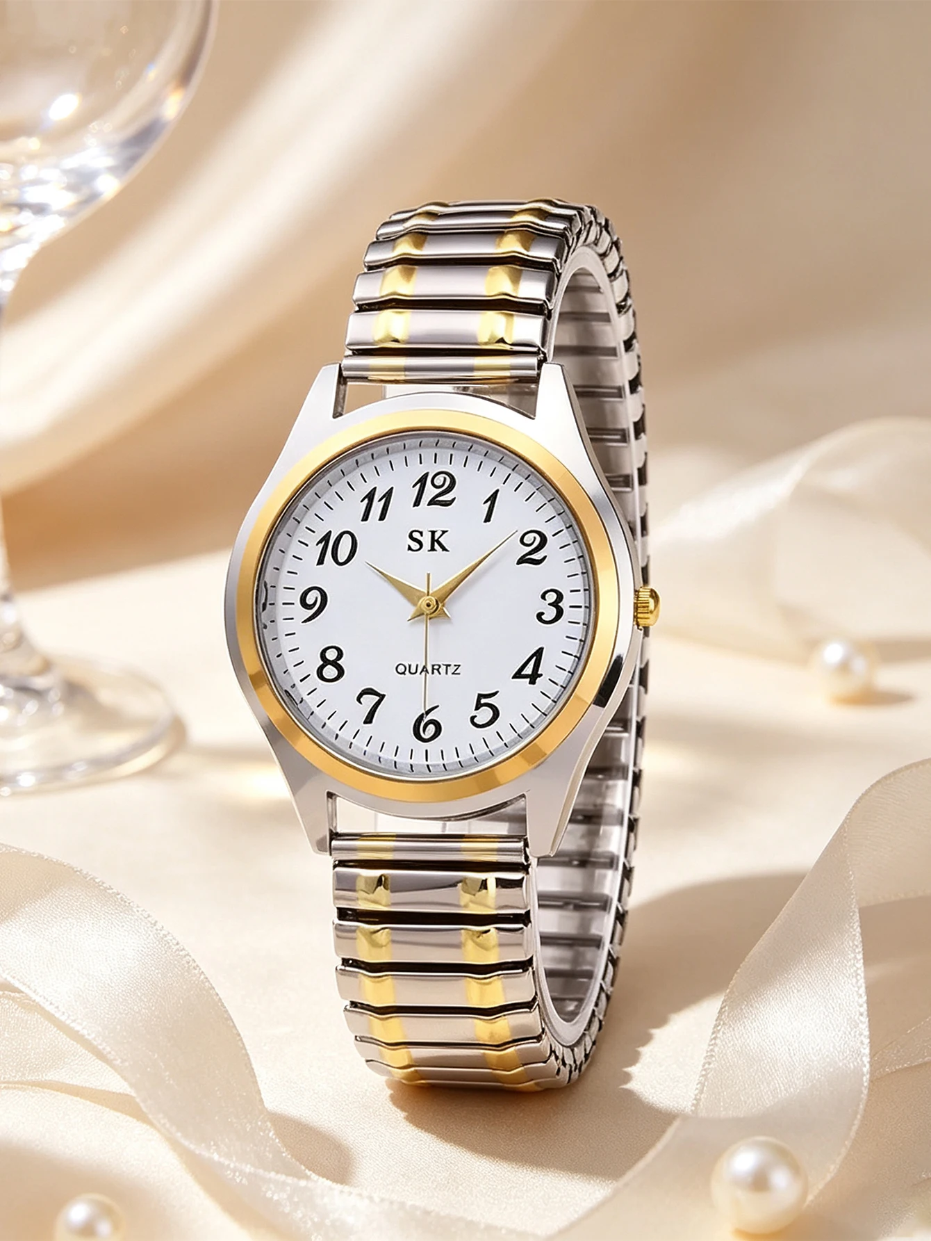 3-Piece Set, Women's Elastic Band Quartz Watch, Round Dial, Pointer Display, Suitable for Various Occasions, Is a Great Gift for Friends and Family.