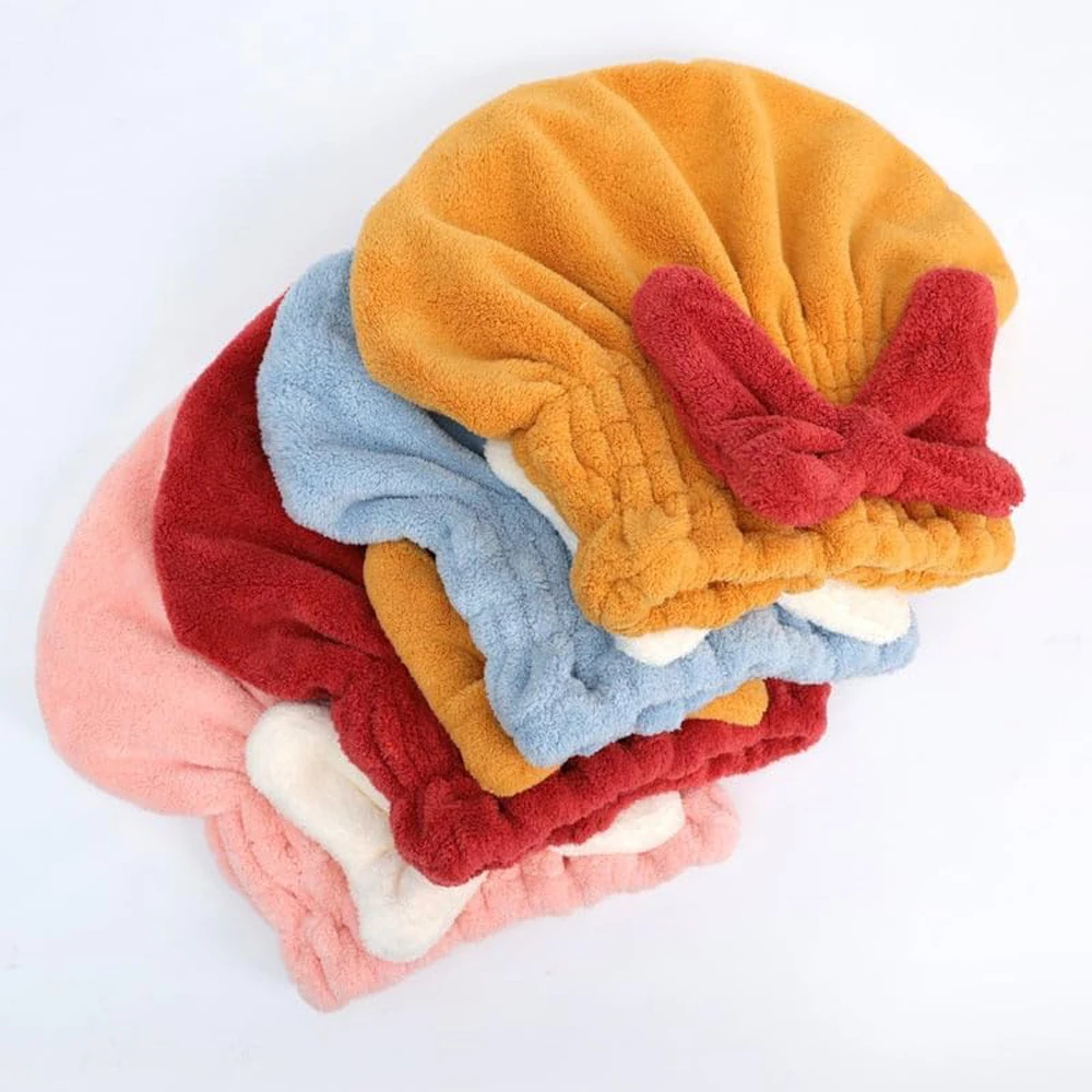 1PC Quick Drying Hair Towel Wrap With Bow Microfiber Absorbent Hair Turban For Wet Hair Curly Long Thick Hair