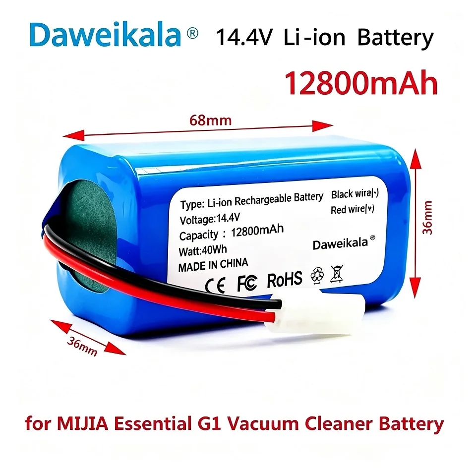 Pacco batterie 18650, 14,4 V, 12800 mAh, batteria agli ioni di litio, adatta per l'aspirapolvere robot Xiaomi G1 Mi Essential MJSTG1.