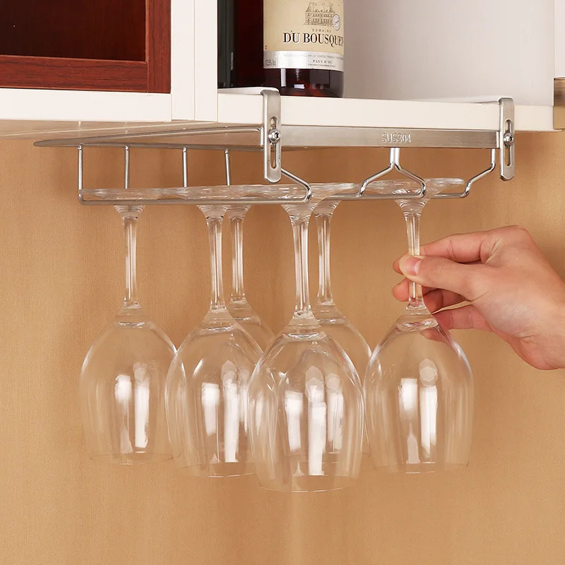 

Stainless Steel Double Row Wine Glass Holder Creative No-Punch Wine Cooler Hanging Glass Holder