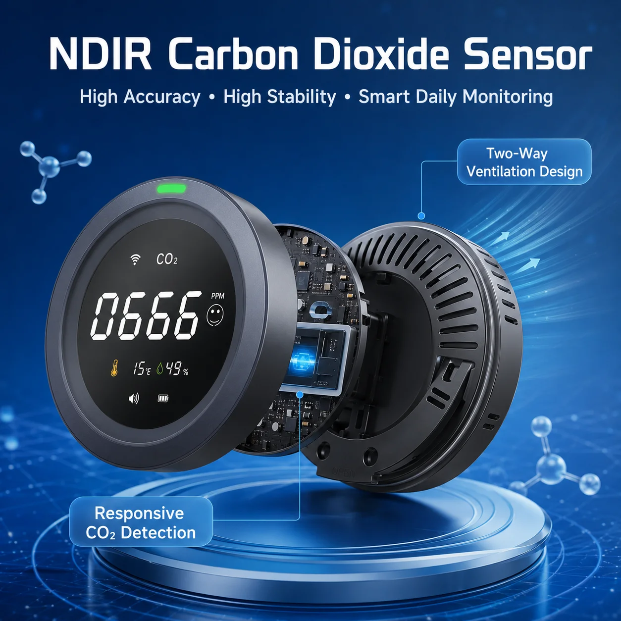 FABISENSE Smart Carbon Dioxide Detector Multifunction Portable Temperature Humidity App Alarm Air Quality CO2 Monitor